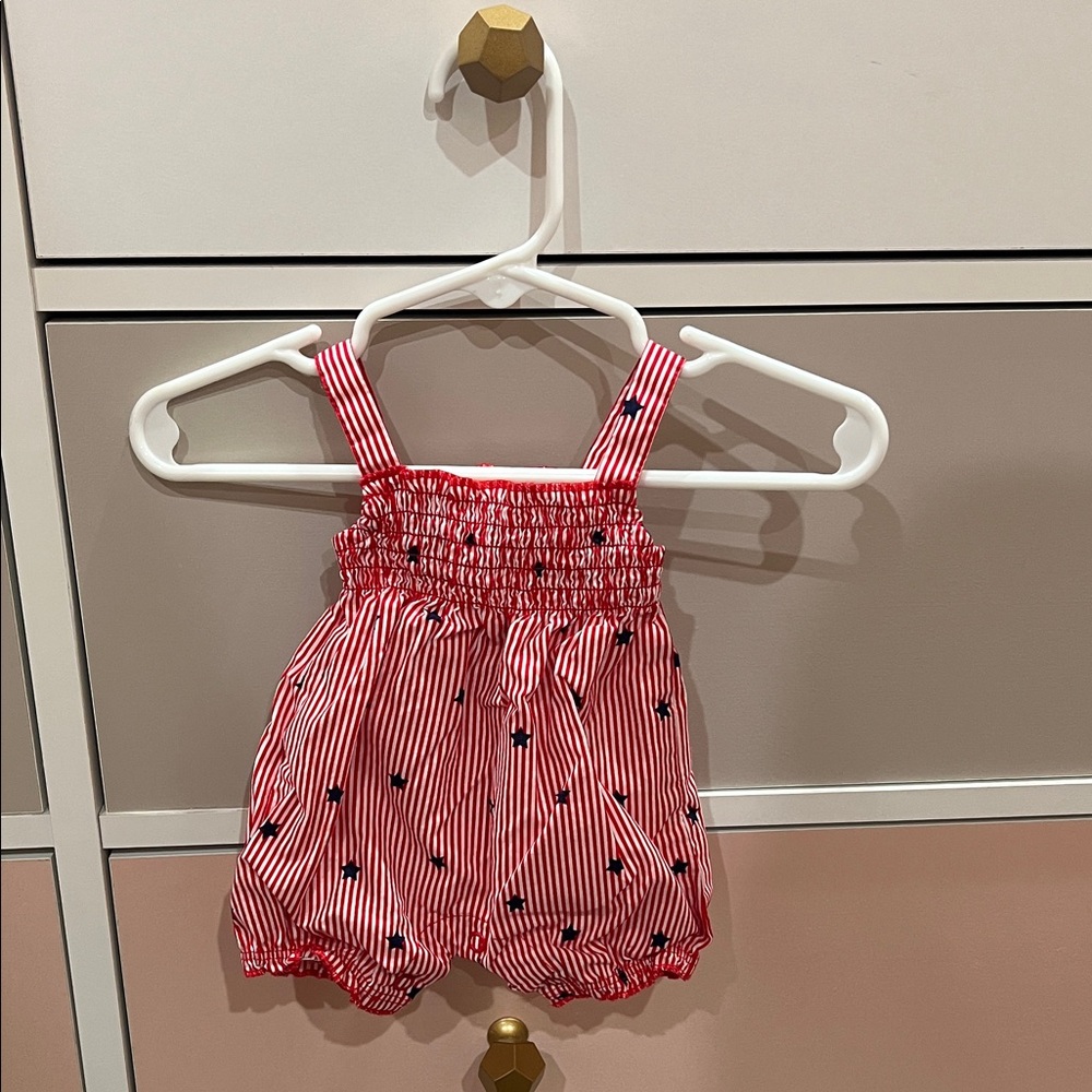 Carter's Red and White Striped Baby Bubble Romper with Navy Stars